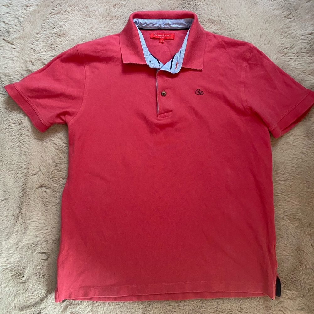 Christian Lacroix Polo Shirt Red 100% Cotton Mens Medium Short Sleeve golf